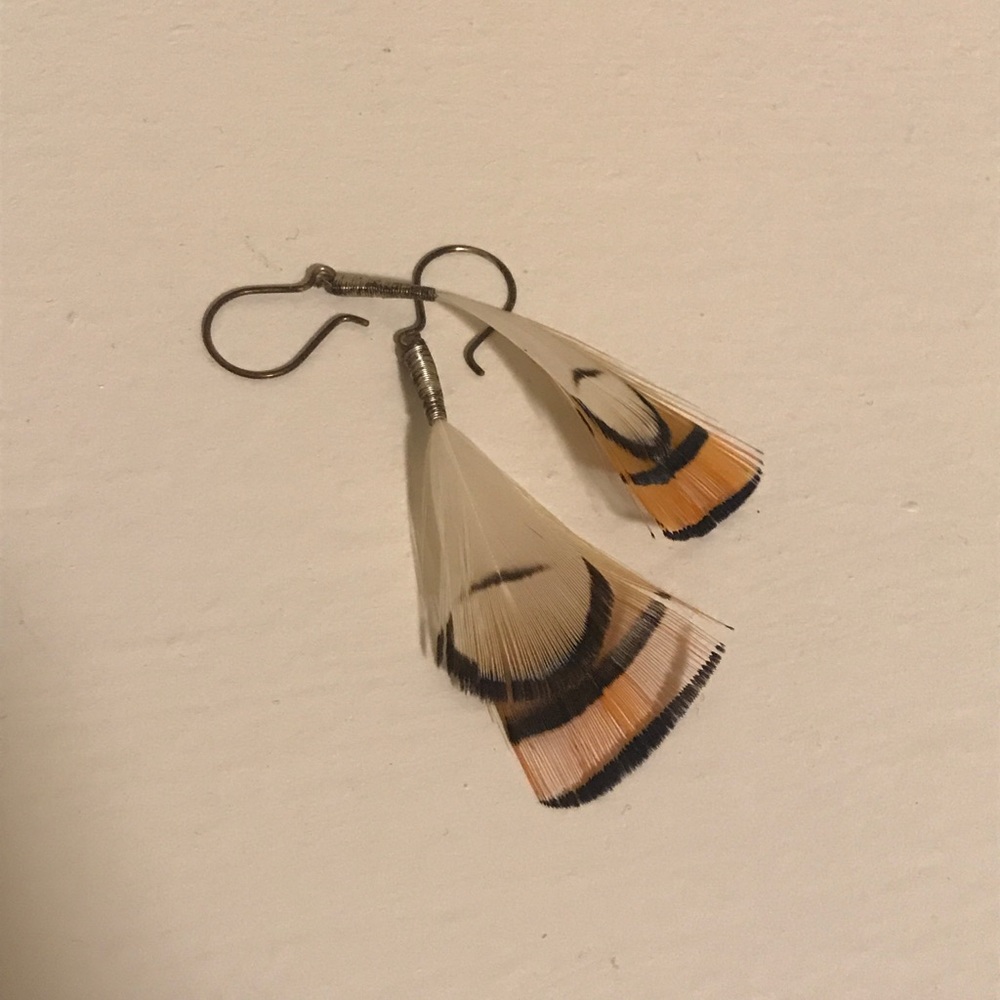 Orange and White Feather Earrings