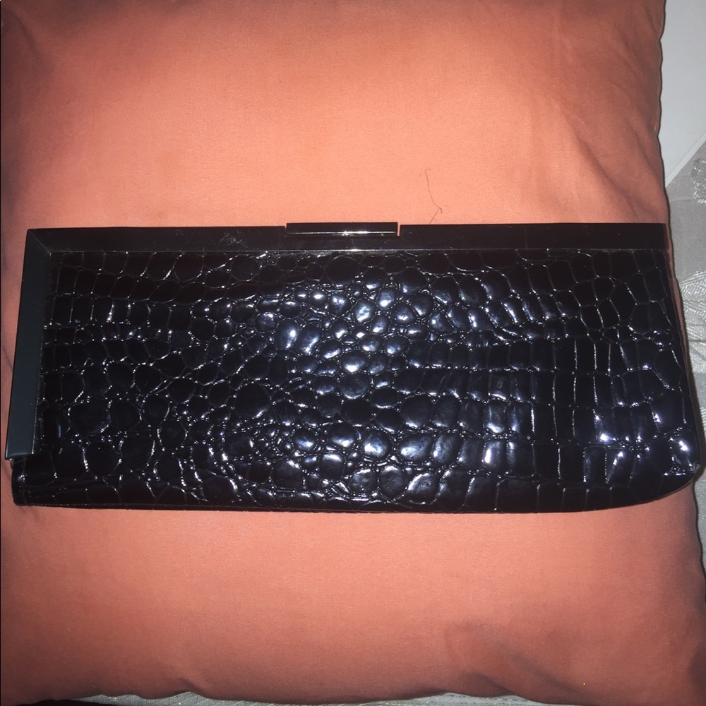 Black faux snake skin clutch