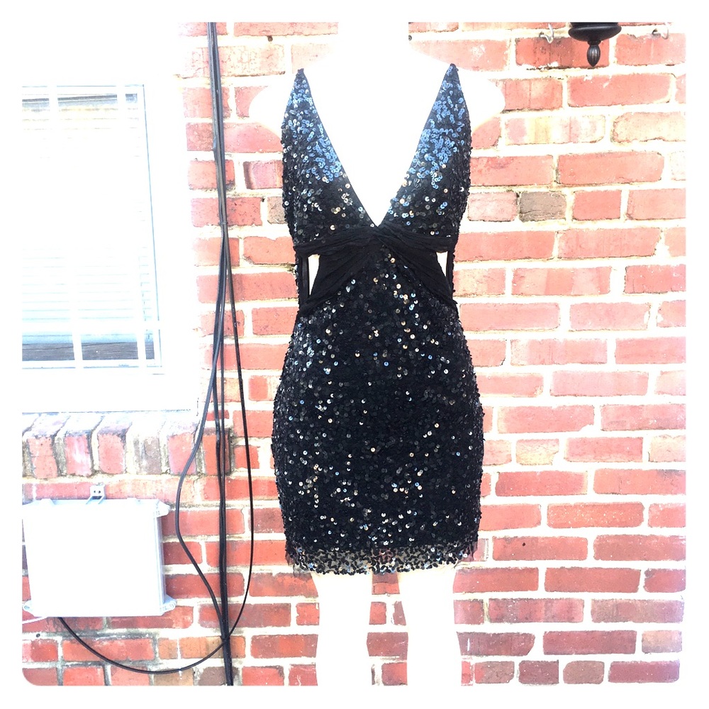SOLD Black sequin dress with cut outs on the sides