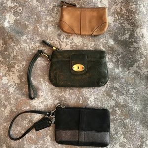 2 Wristlets and 1 Change purse.