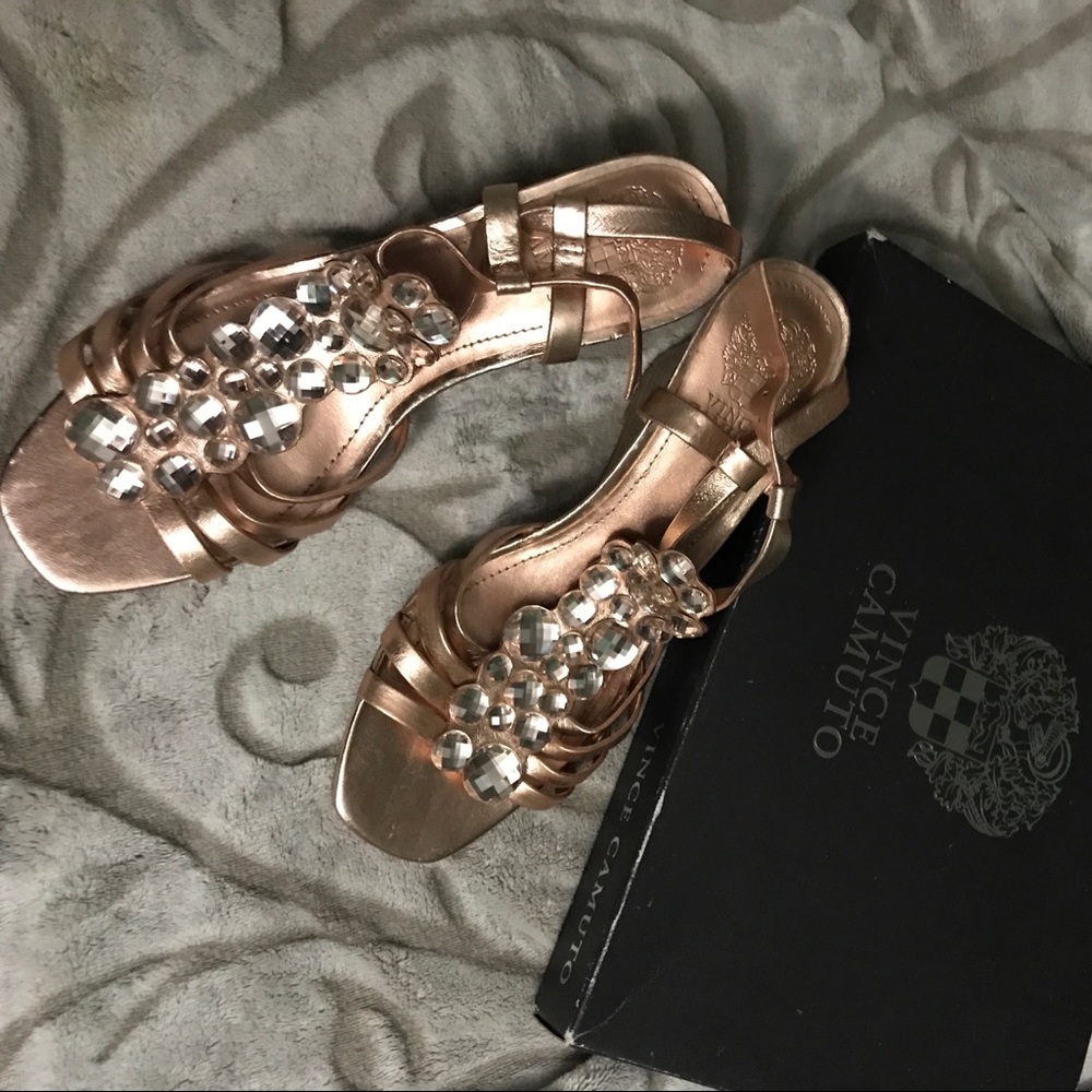 Vince Camuto jeweled wedges (rose gold)