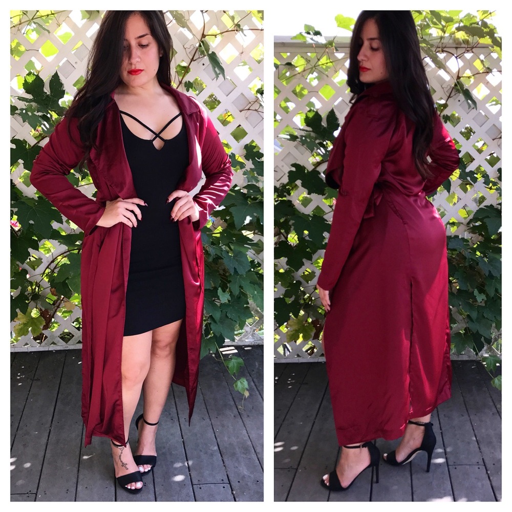 Burgundy or black satin like Duster coat new sash