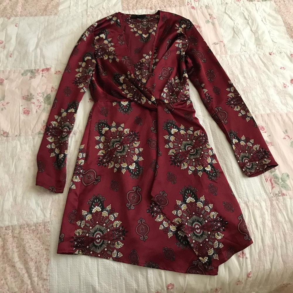 Missguided silky plunge wrap shift dress