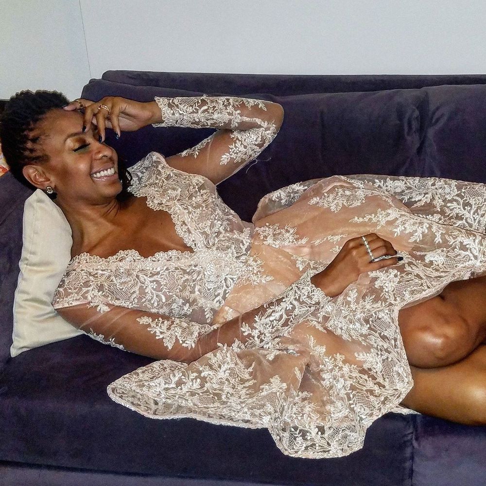 Gorgeous Hi-Lo Deep V Blush Lace Dress