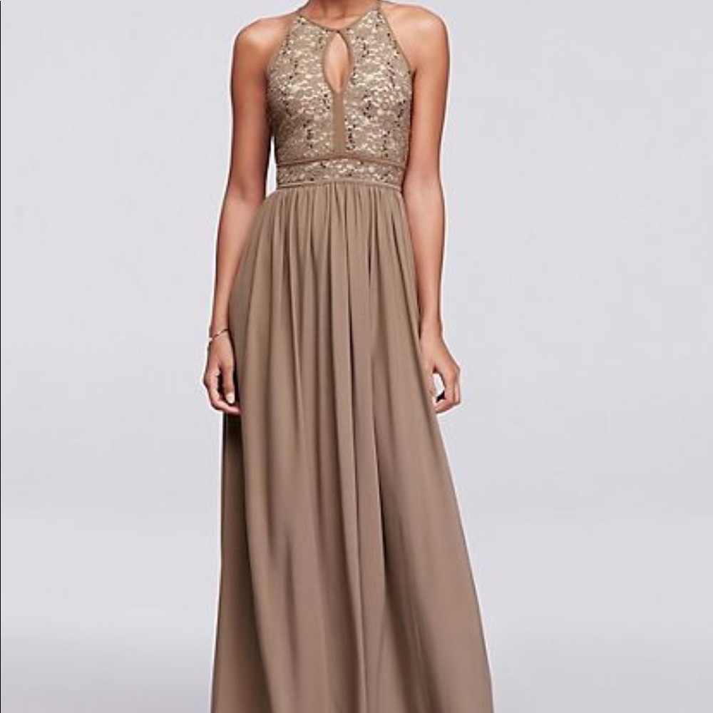 Lace Keyhole Tie Back Halter Dress