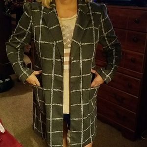 Gray and white long jacket Gray and white long jacket