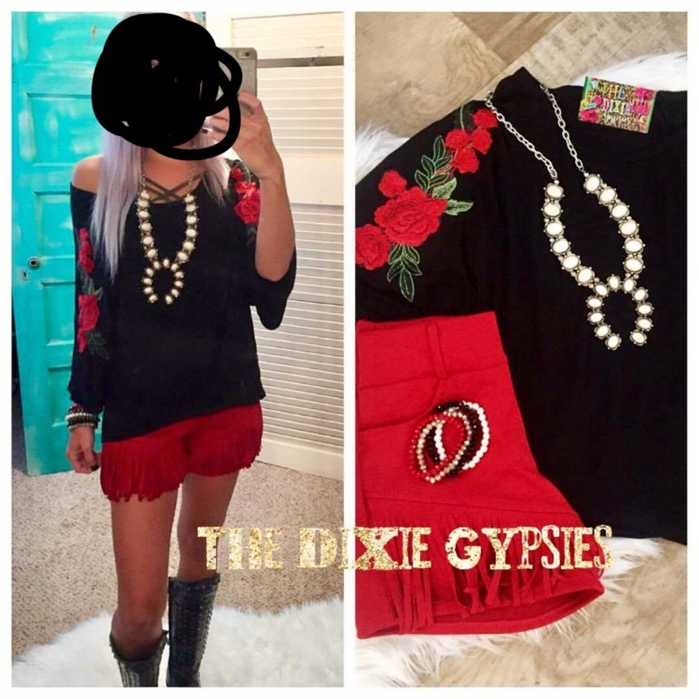 black top with roses