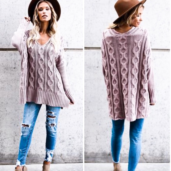 Mauve Cable Knit Sweater - Picture 3 of 4