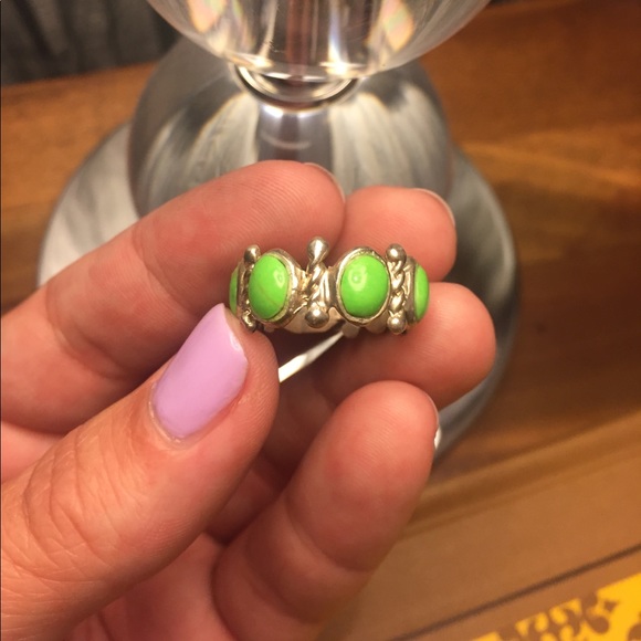 Pinky Ring with Lime Green Stones - Picture 1 of 3