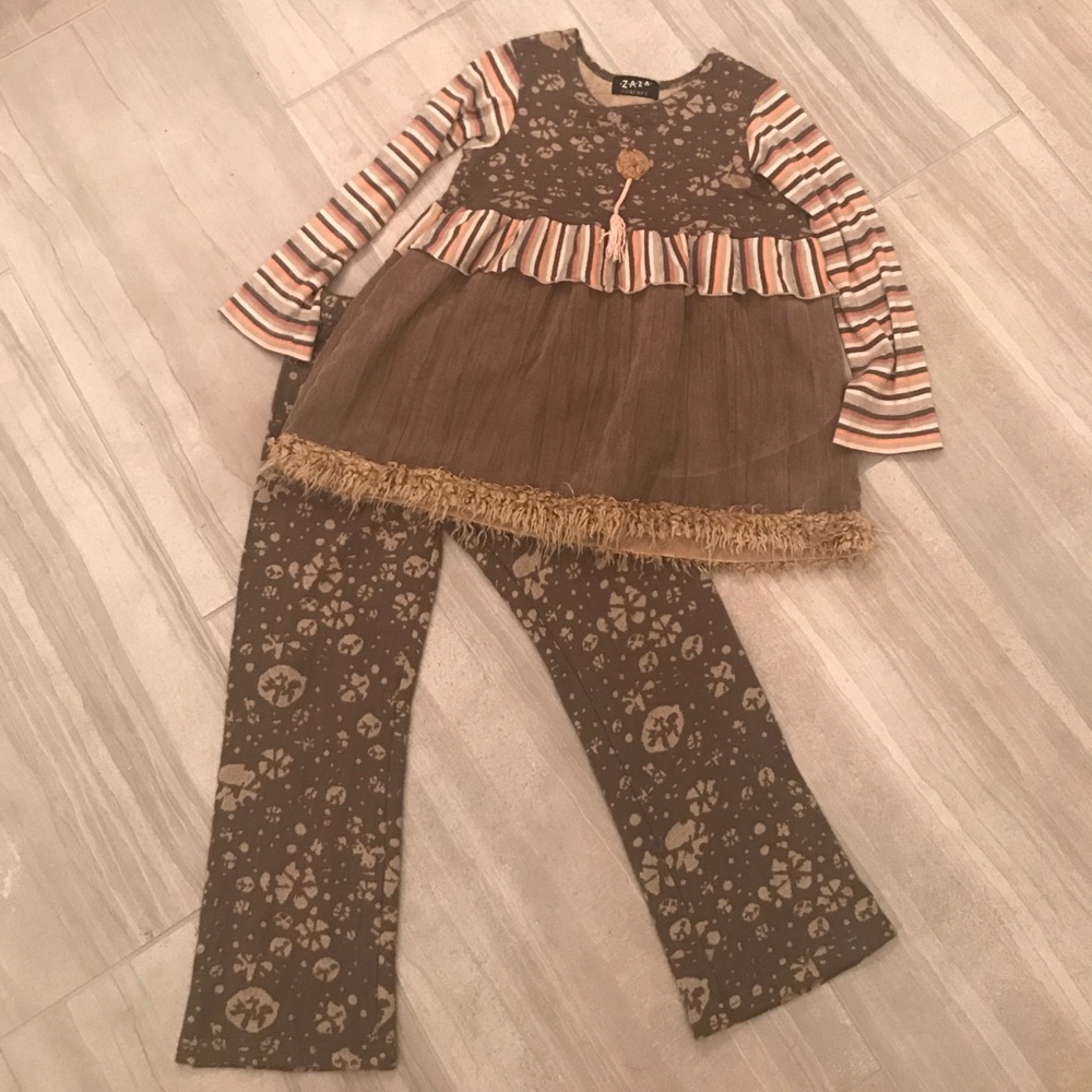 Zaza Couture Brown Top and Pants Set