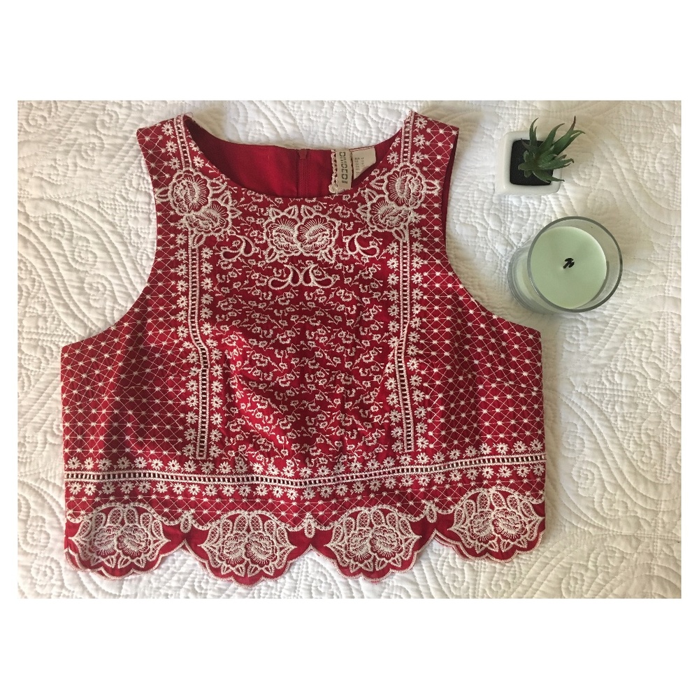 Red Embroidered Crop Top