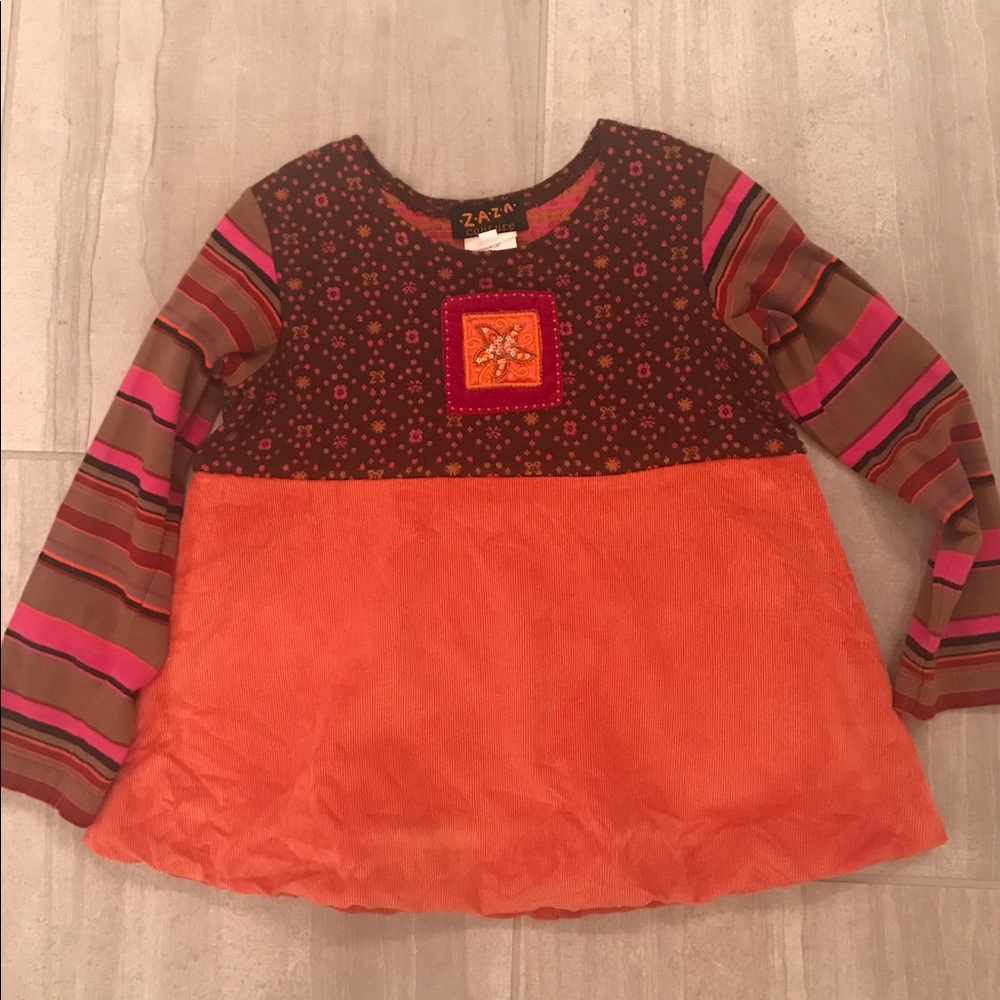 Zaza Couture Orange, Brown, and Pink Top
