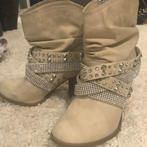 Cream, blingy ankle boots