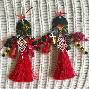 Sofia Earrings - Spanish Red Tassel Reclaimed Tin