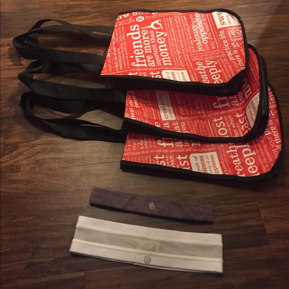 lululemon headbands (2) and lulu bags (3)