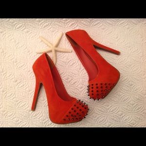 Society 86 Faux Suede Studded Spike High Heels Society 86 Faux Suede Studded Spike High Heels