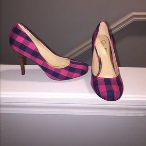 Pink & Navy Checkered Heels