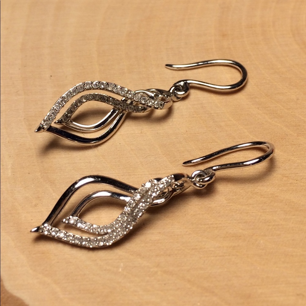 White Gold Diamond Encrusted Dangle Earrings