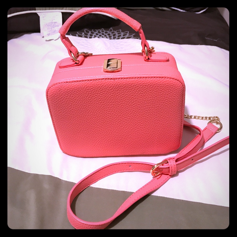 Boxed Pink Clutch/ crossbody bag in coral pink