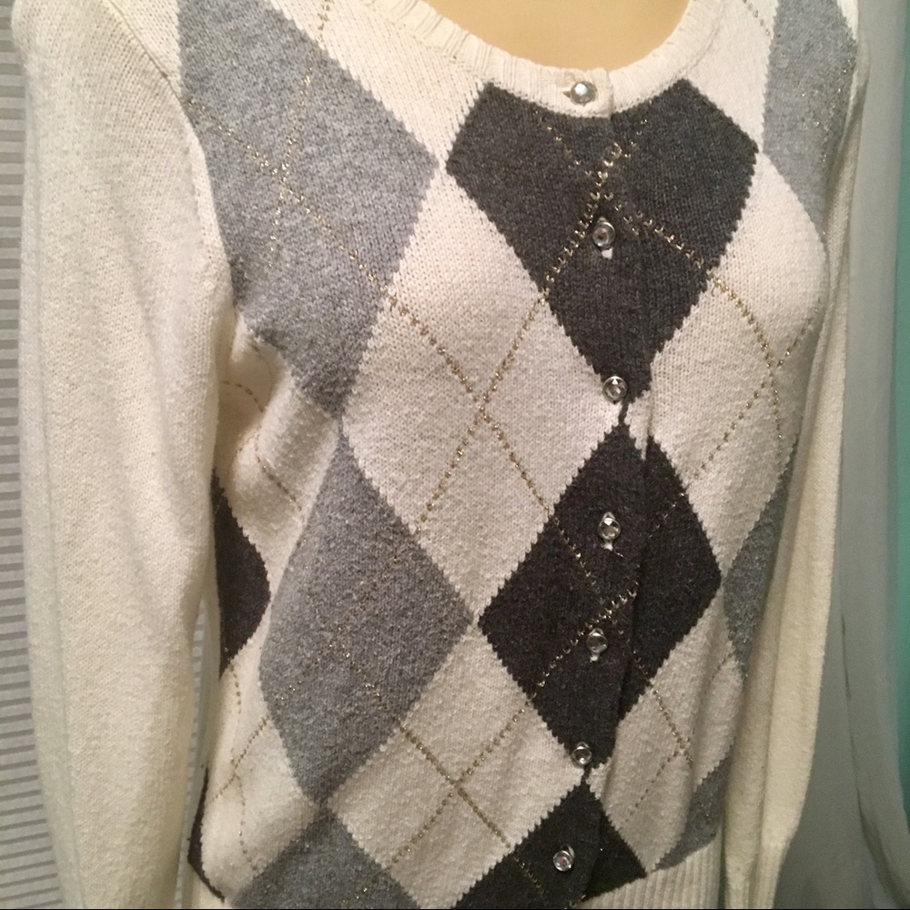 LAST CHANCE - Argyle Cardigan Gem Buttons Size M