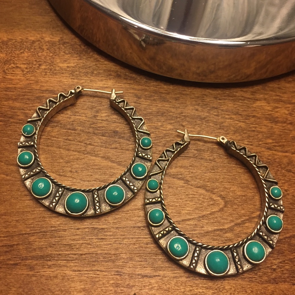 Lucky Brand Hoop Earrings with Turquoise Stones