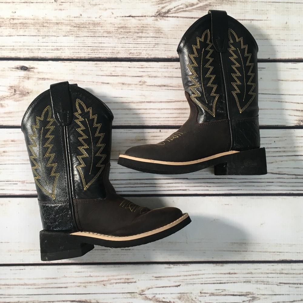 Kids Black Leather Cowboy Boots