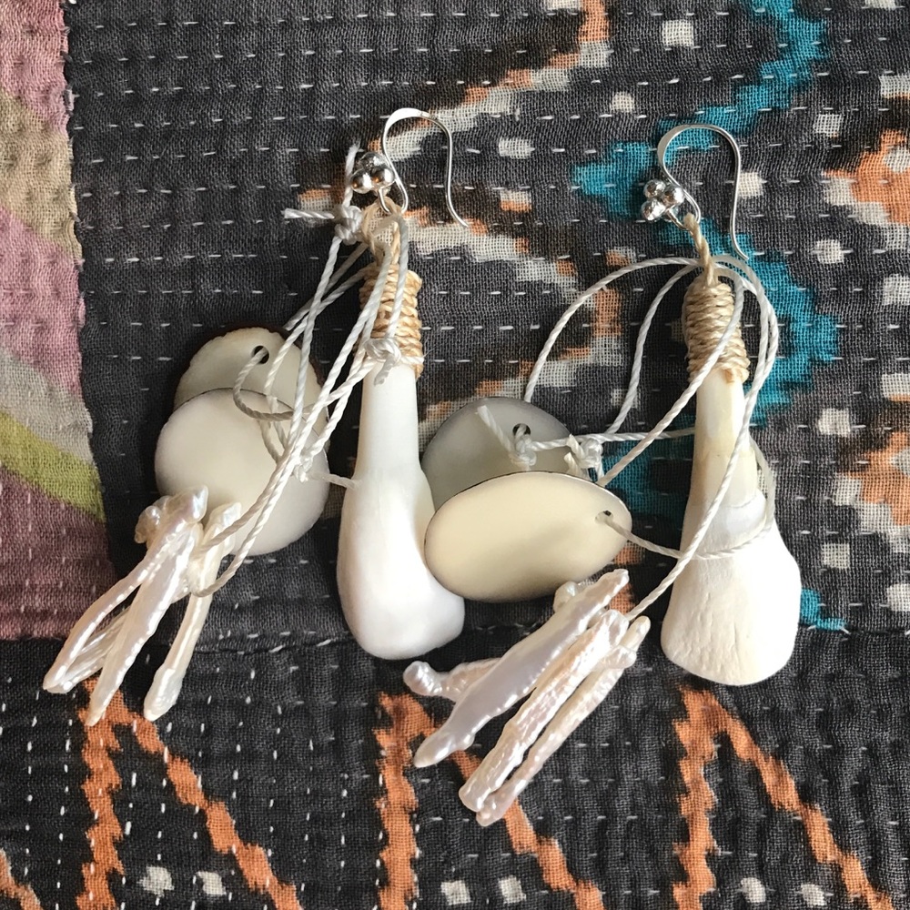 Tagua Earrings - pearl, natural ivory, bone