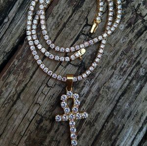 20in tennis chain and ankh set - lab diamonds