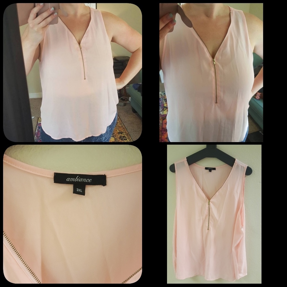 Pink silky zippered tank