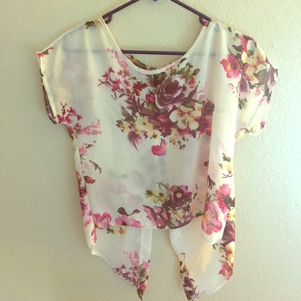 Floral print, pink and purple blouse
