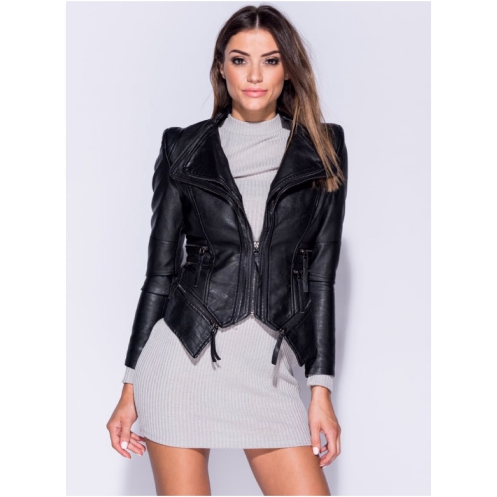 🆕Antoinette Black Vegan Leather Moto Jacket - Picture 3 of 6