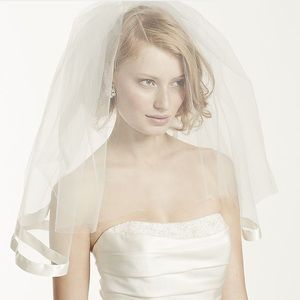 Satin Veil with Ribbon Trim and Blusher
