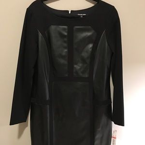 Faux leather patch mini dress