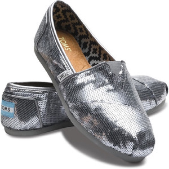Toms Shoes - Brand New Never Worn Silver Sequin Toms 6W