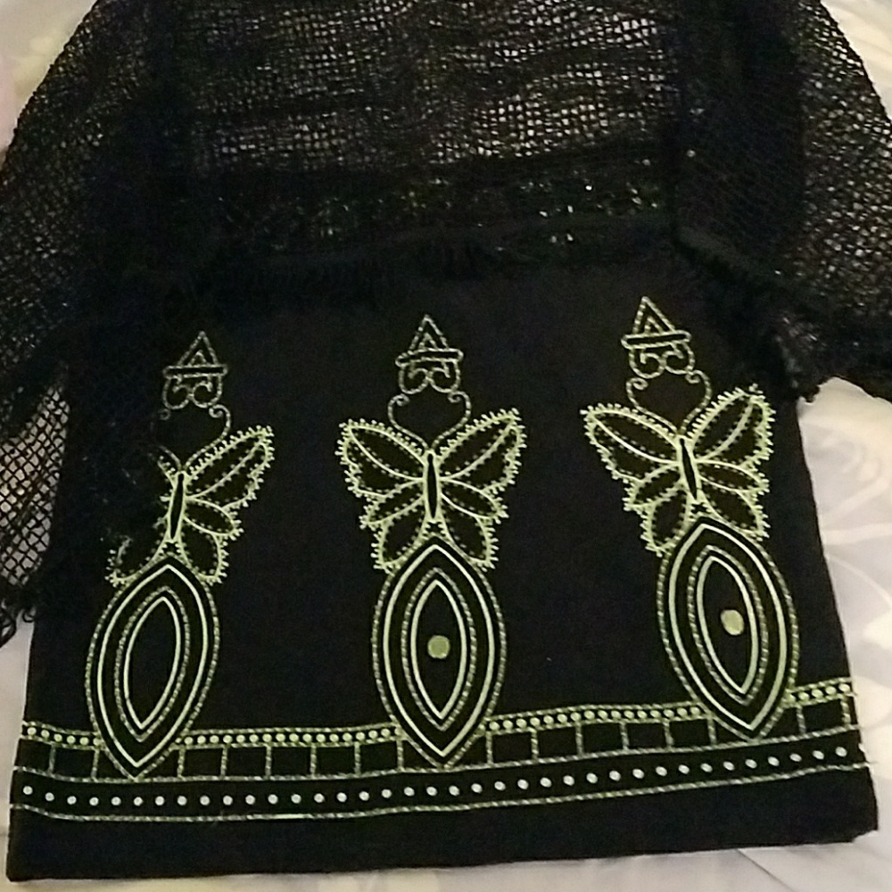 Mini beaded skirt with a fishnet Poncho