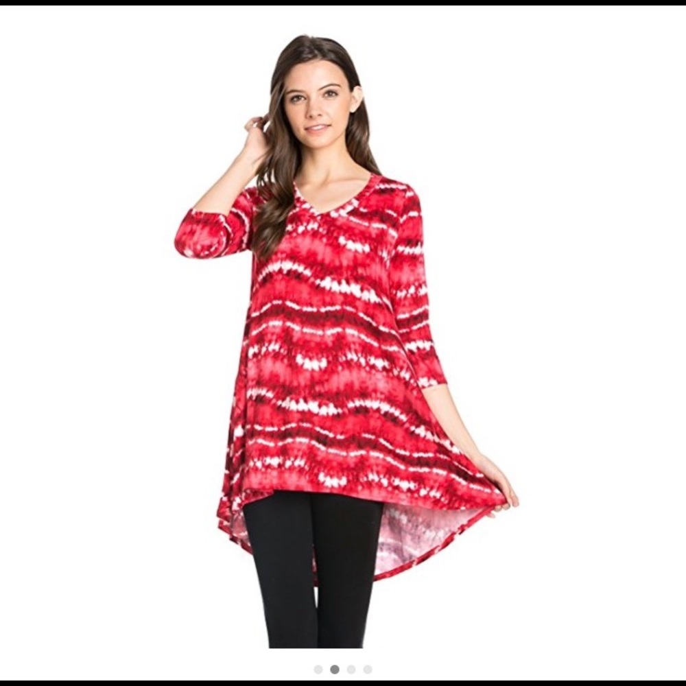 Womens 3/4 Sleeve Tie Dye V Neck Long Tunic Top