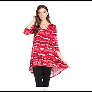 Womens 3/4 Sleeve Tie Dye V Neck Long Tunic Top