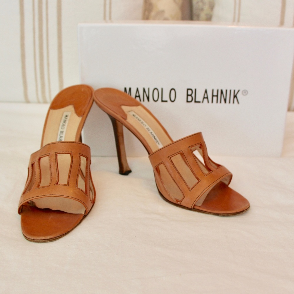Manolo Blahnik Cutout Brown Sandals