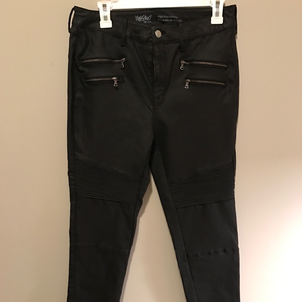 Faux leather/coated jean moto pants