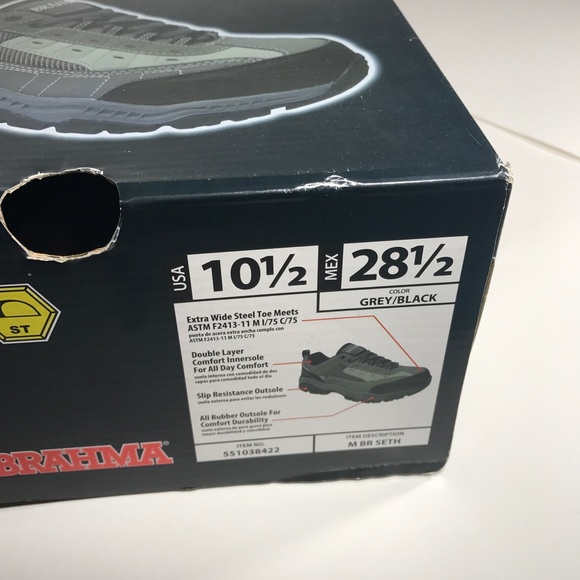 Brahma Mens Steel Toe Shoes Grey Black Size 10.5 - Picture 3 of 3