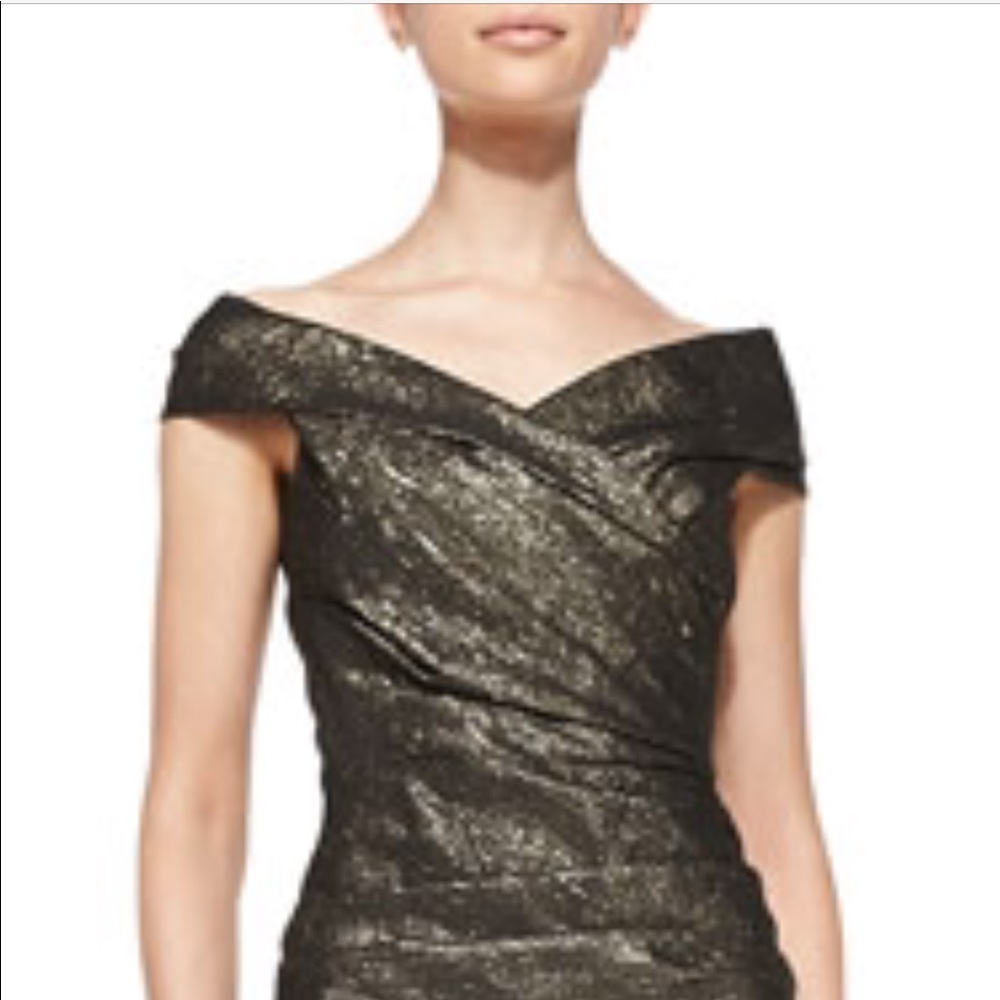Teri Jon Metallic Off Shoulder Cocktail Dress