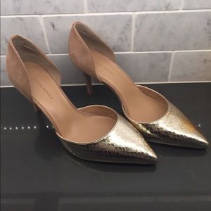 Banana Republic Gold and Tan Suede Heels Banana Republic Gold and Tan Suede Heels