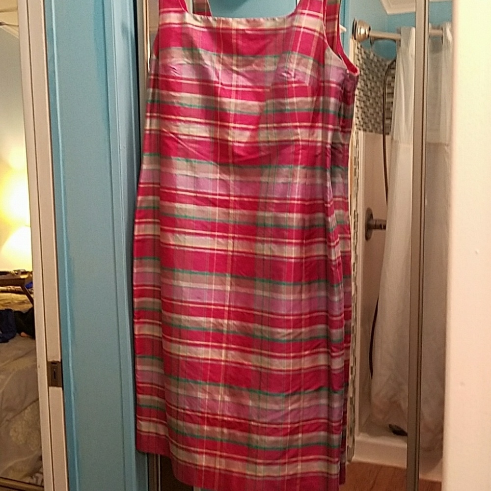 Ralph Lauren Madras raw silk side zipped mid-lengt