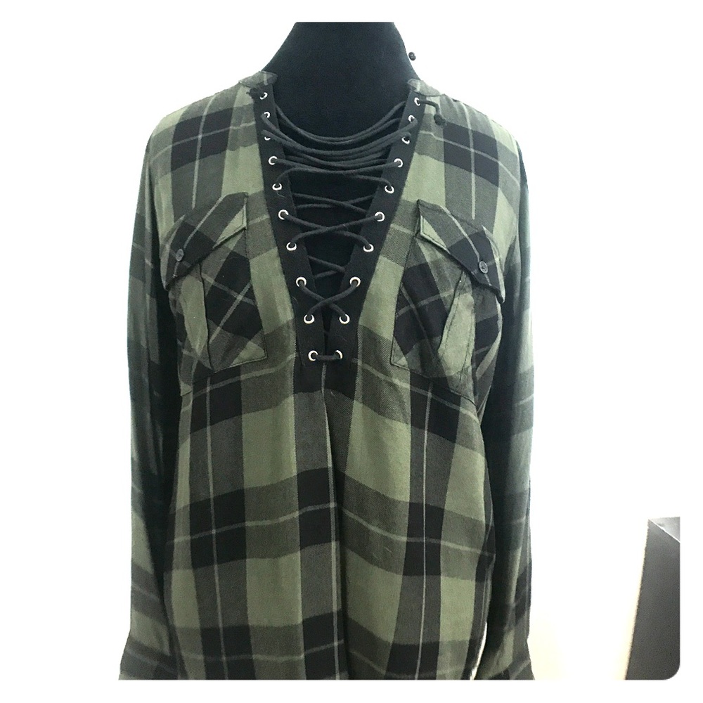 Green and Black Plaid top