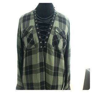 Green and Black Plaid top