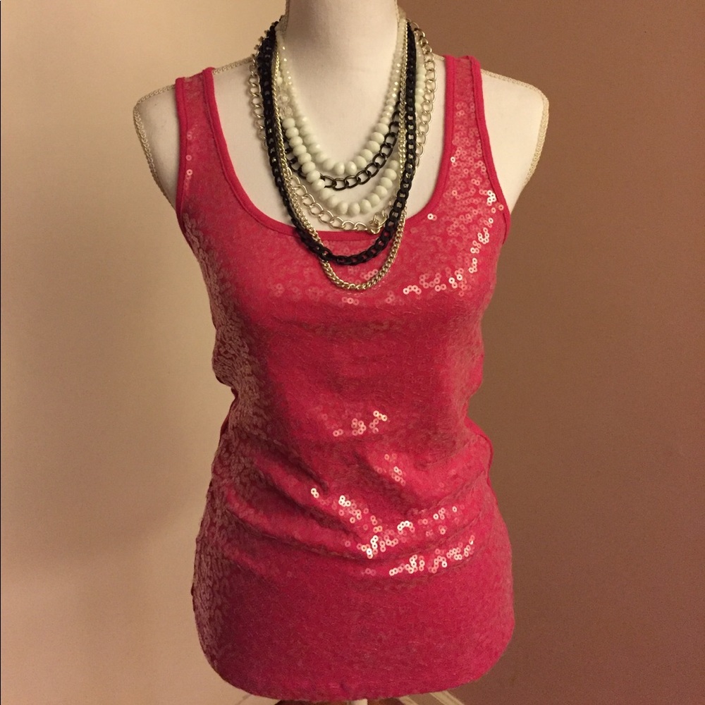 Old Navy Pink Sequin Tank Top