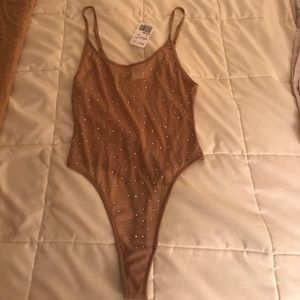 NWT- Sheer diamond studded body suit