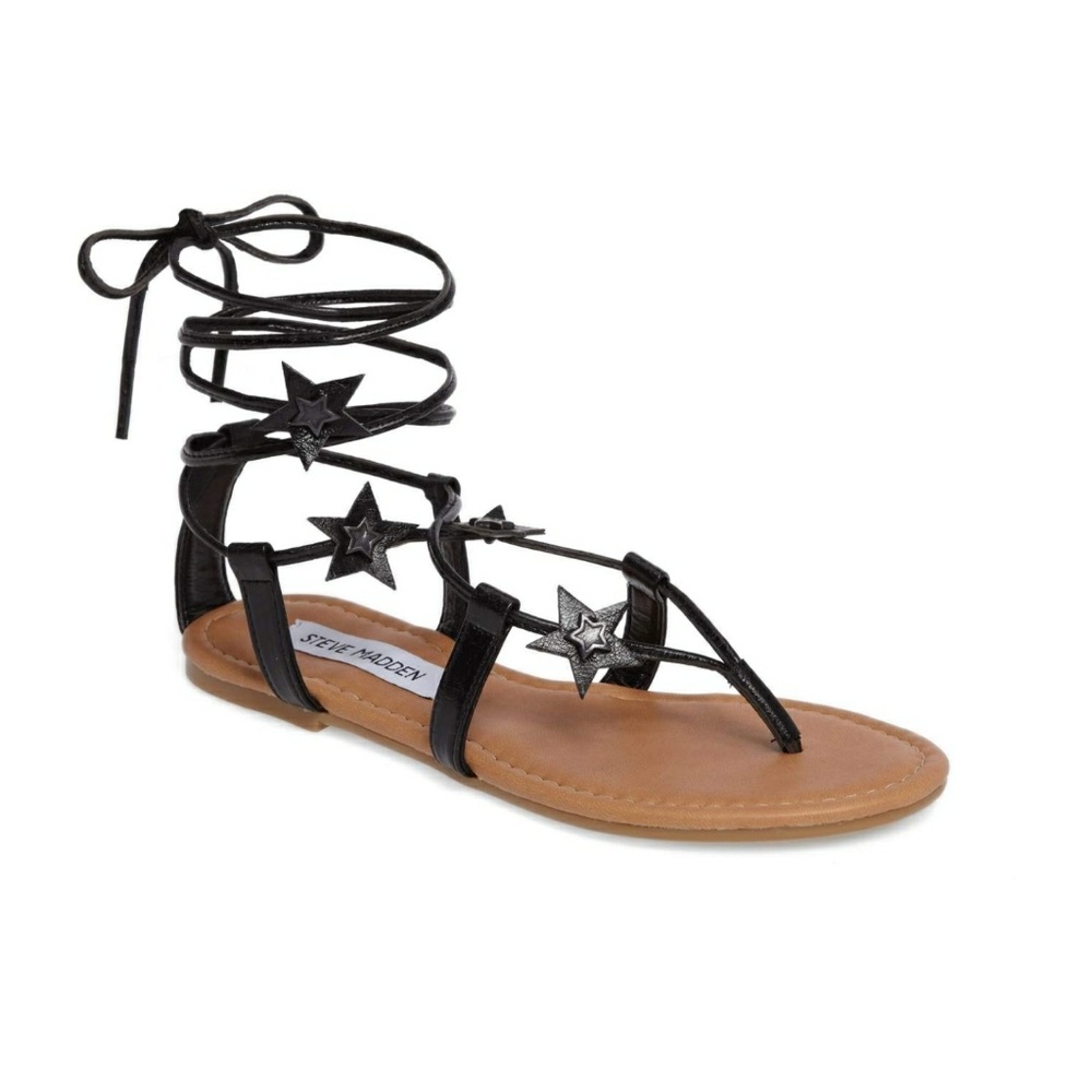 Steve Madden Black Jupiter tie up star sandal 9.5