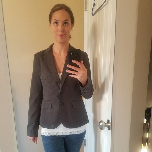 New York and Co. - Grey Pinstripe 2 Button Blazer - Picture 1 of 4