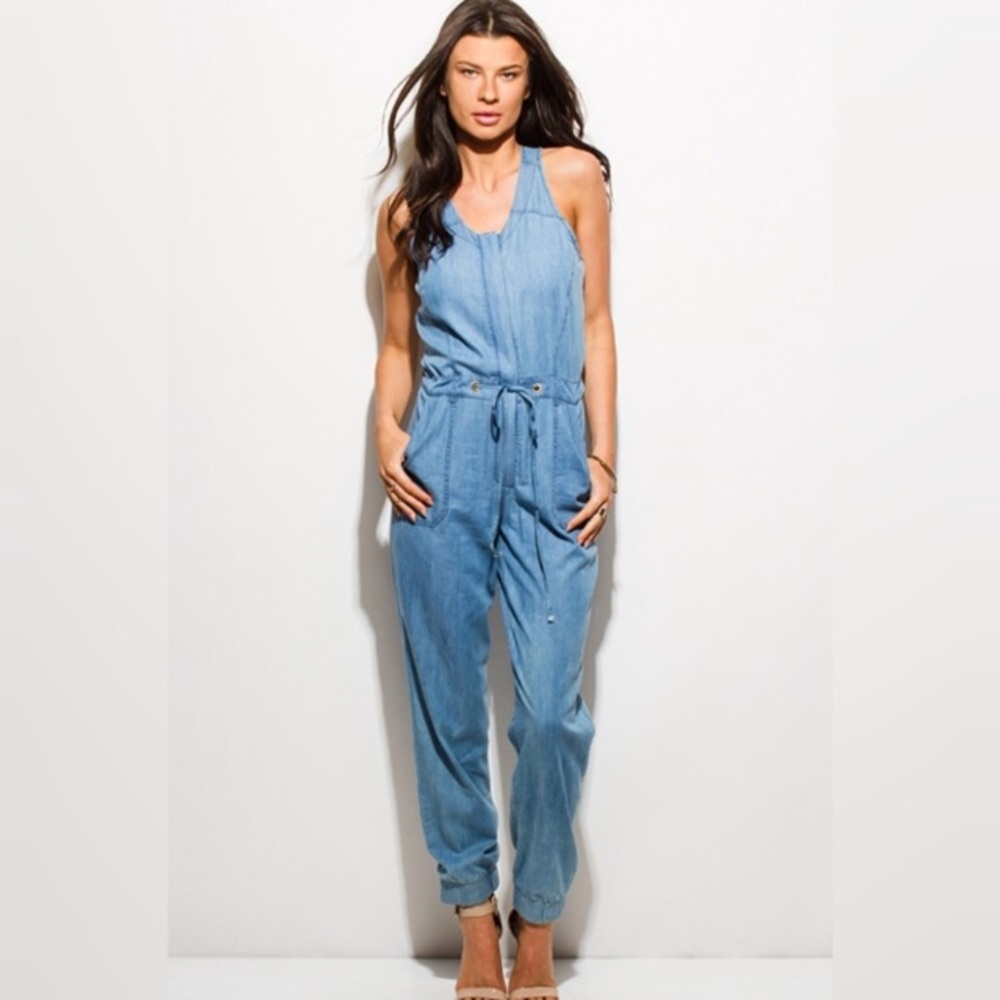 New!  Chambray Denim Jumpsuit - Picture 2 of 5